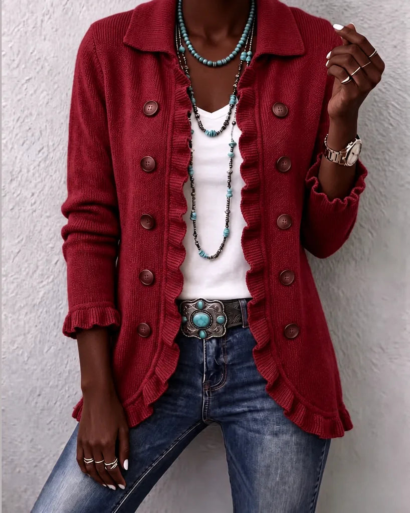Sekai | Wine Vintage Ruffle Knit Jacket