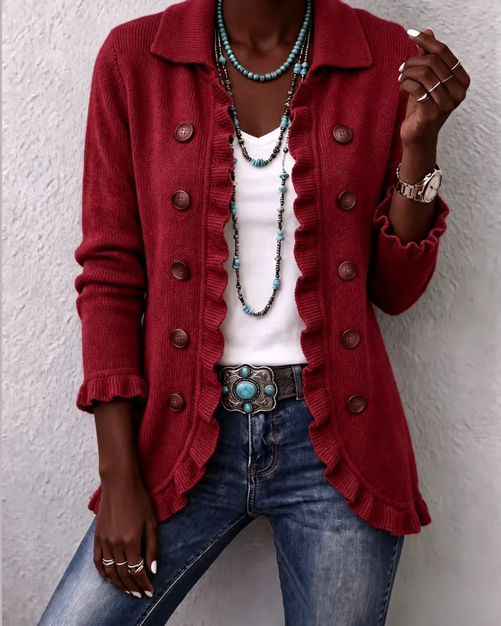 Sekai | Wine Vintage Ruffle Knit Jacket