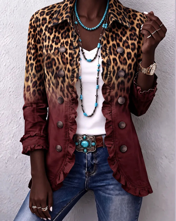 Kagiso | Leopard Ombre Ruffle Blazer Jacket