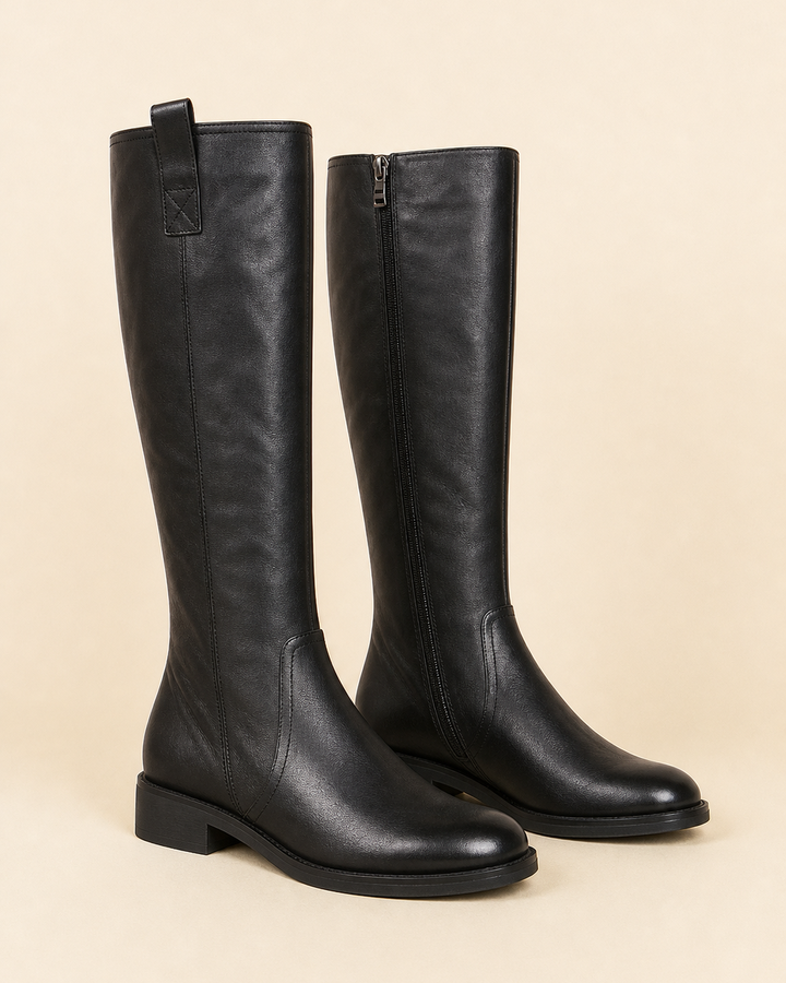 Zora | Faux Leather Knee-high Riding Boot with Inner Zip in black