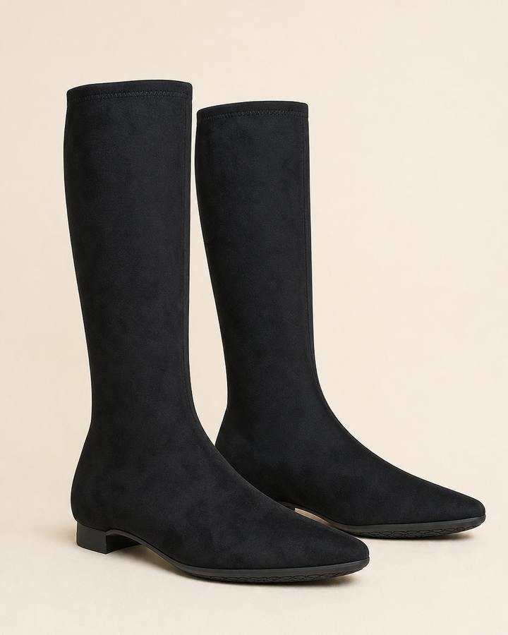 Edie | Stretch Suede Sock-fit Knee-high Boot in black