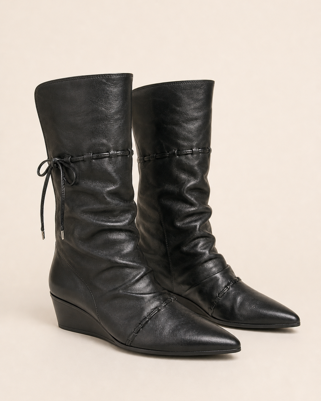 Effie | Slouchy Fold-over Pointed Mid-calf Boot in black