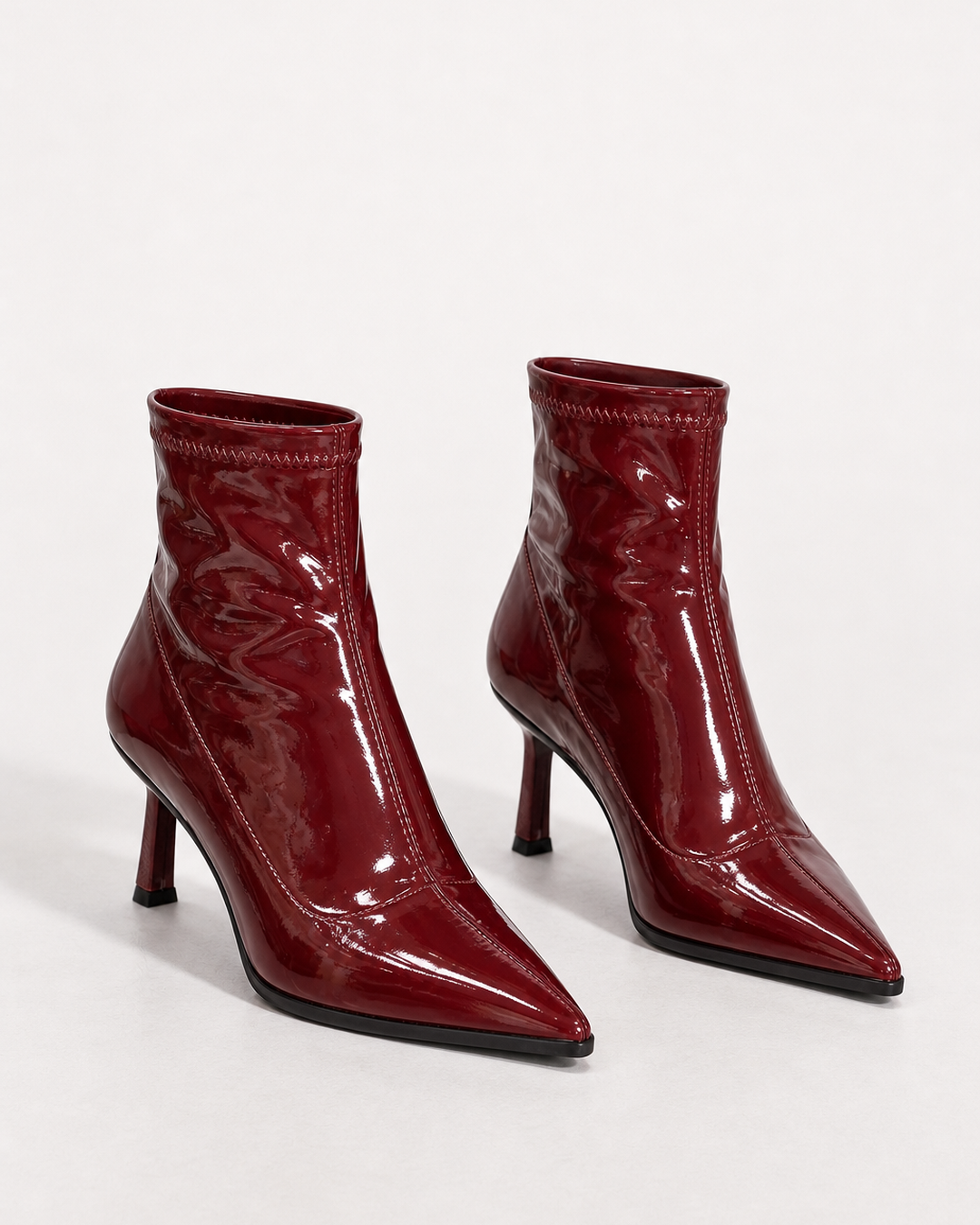 Phoebe | Patent-look Pointed-toe Stiletto Ankle Boot in wine red