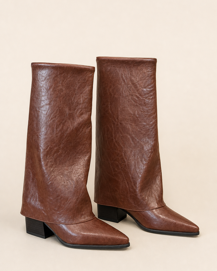 Tilda | Fold-over Cuff Block-heel Knee-high Boot in chestnut brown
