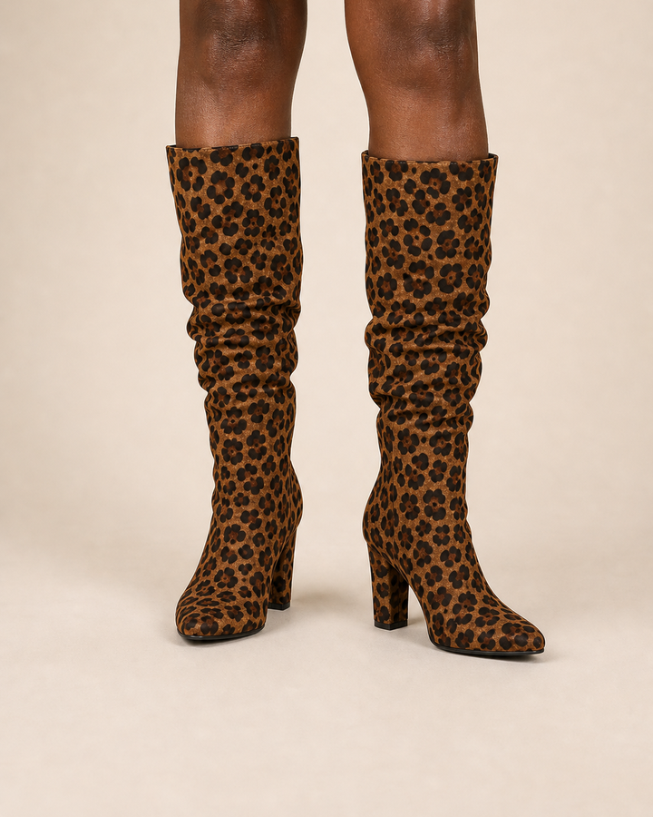 Rowena | Leopard Slouchy Block-heel Knee-high Boot worn