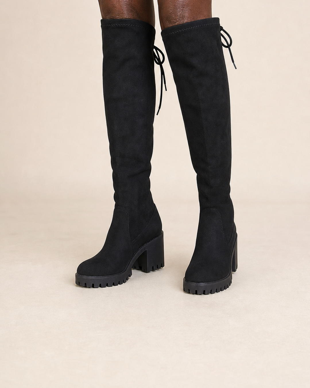 Vesper | Stretch Suede Over-the-knee Boot with Tie Detail worn
