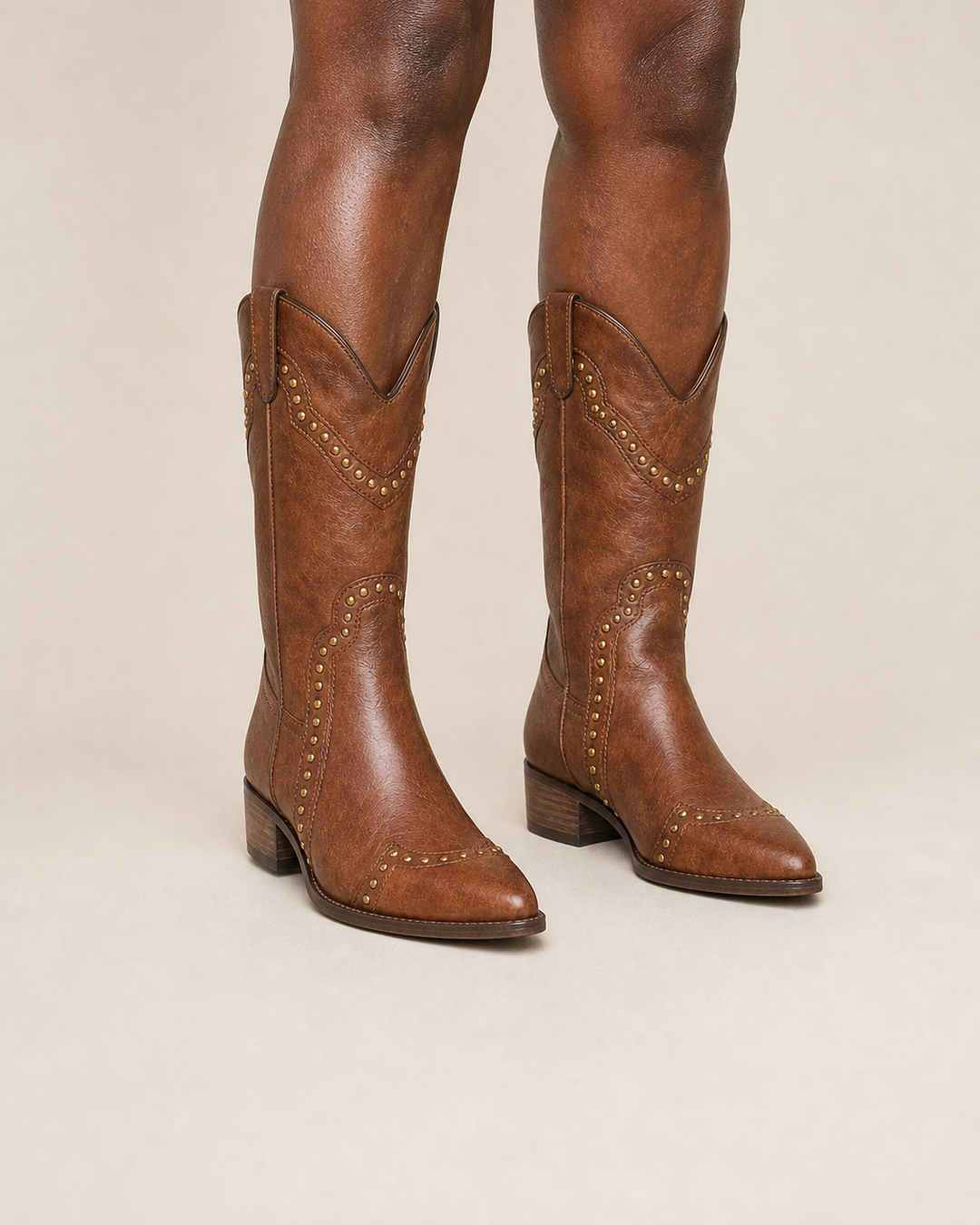 Hester | Studded Western Pull-on Knee-high Boot worn