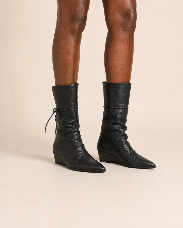 Effie | Slouchy Fold-over Pointed Mid-calf Boot worn