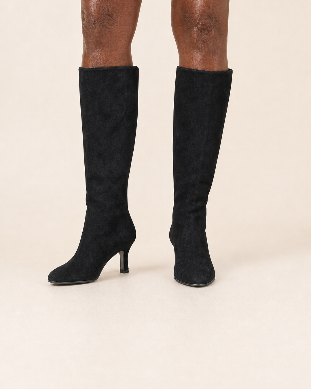 Frida | Suede Stiletto Knee-high Boot with Straight Shaft worn