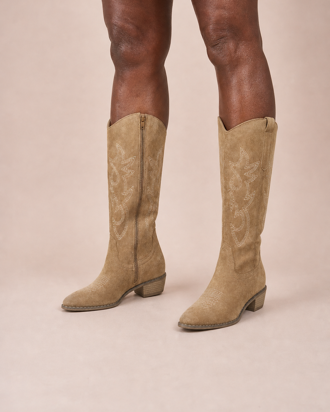 Ivy | Embroidered Western Knee-high Boot with Inner Zip worn