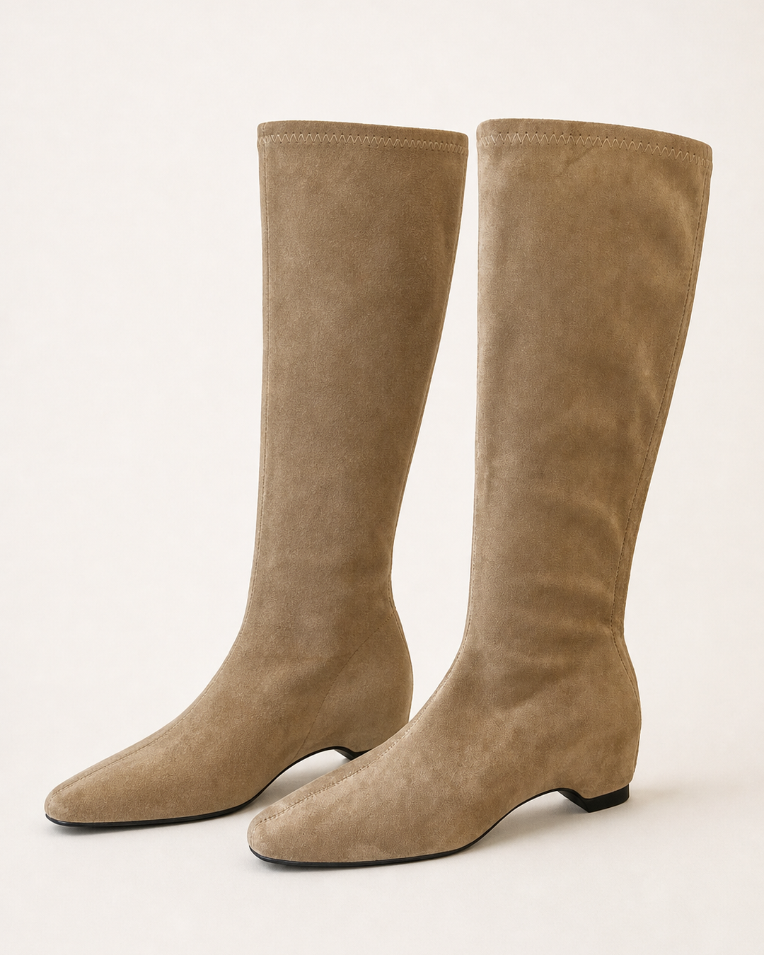 Edie | Stretch Suede Sock-fit Knee-high Boot in camel