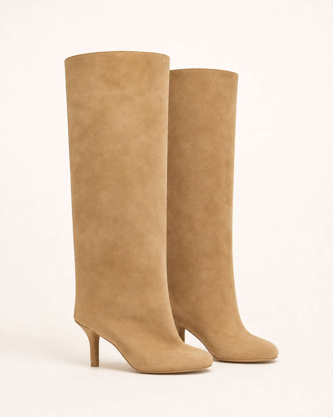 Frida | Suede Stiletto Knee-high Boot with Straight Shaft in dark apricot suede