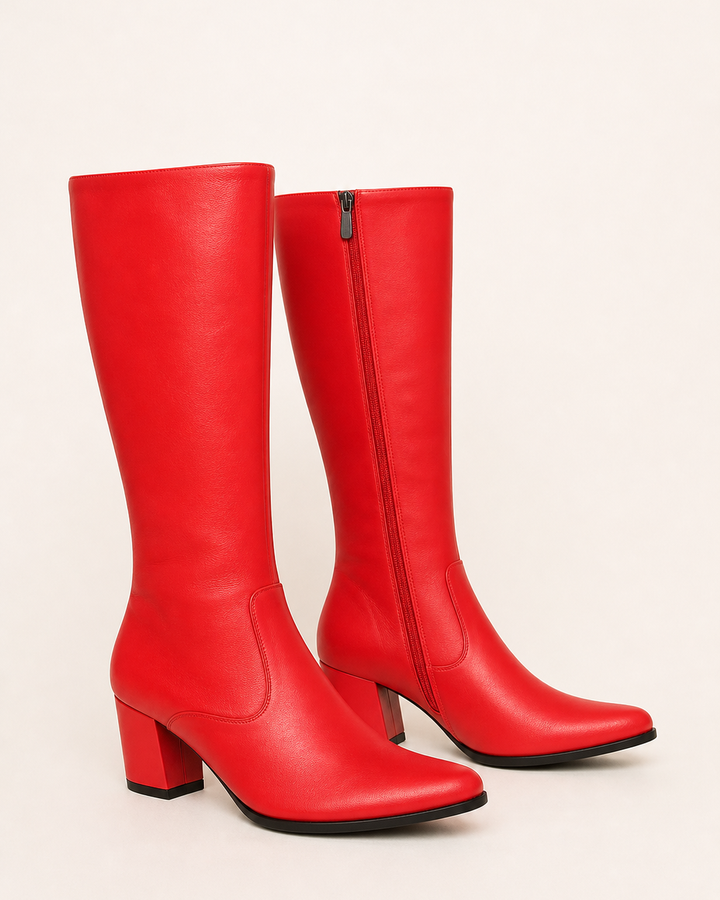 Juno | Block-heel Side-zip Knee-high Boot in red