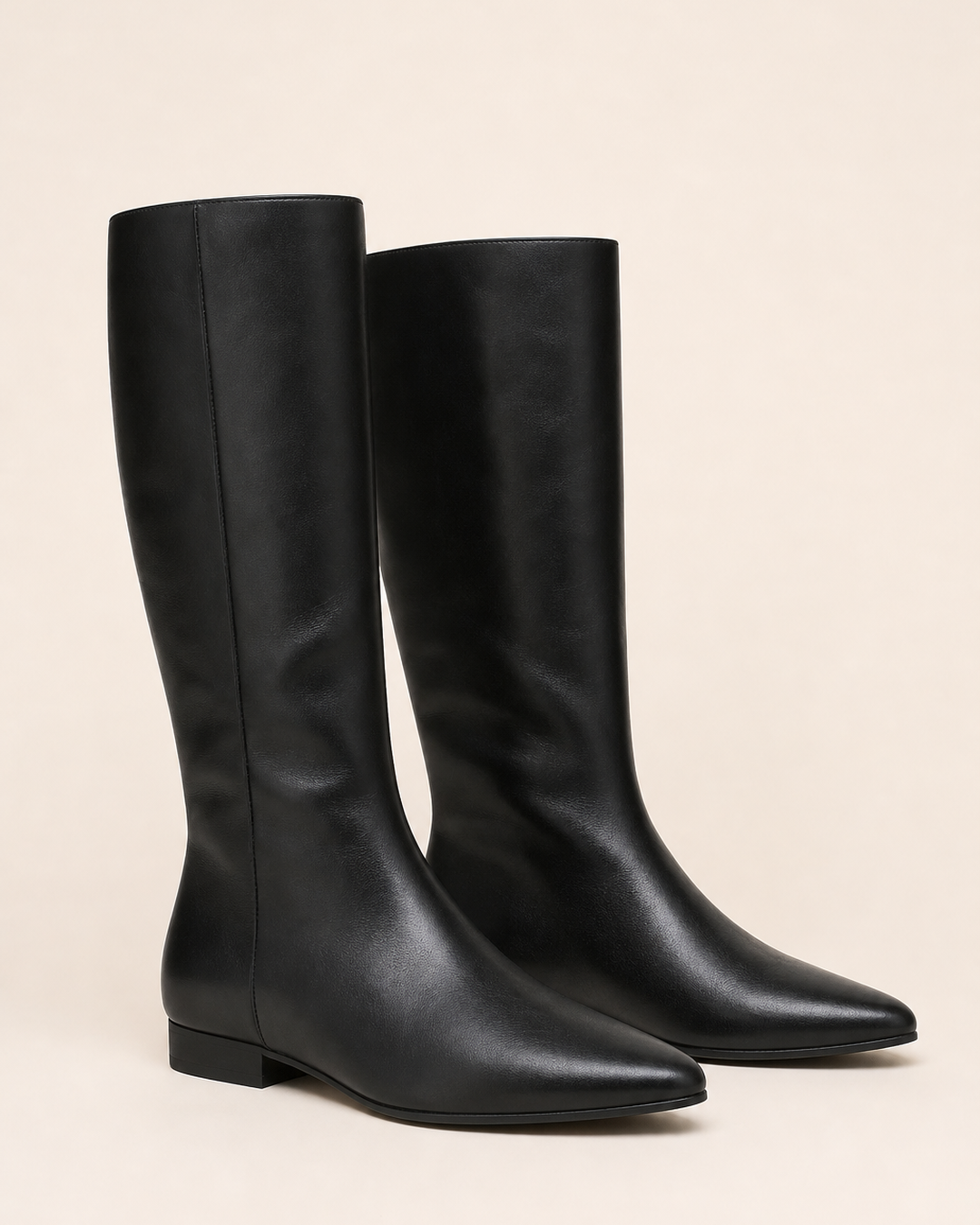 Gloria | Pointed-toe Flat Knee-high Riding Boot in black