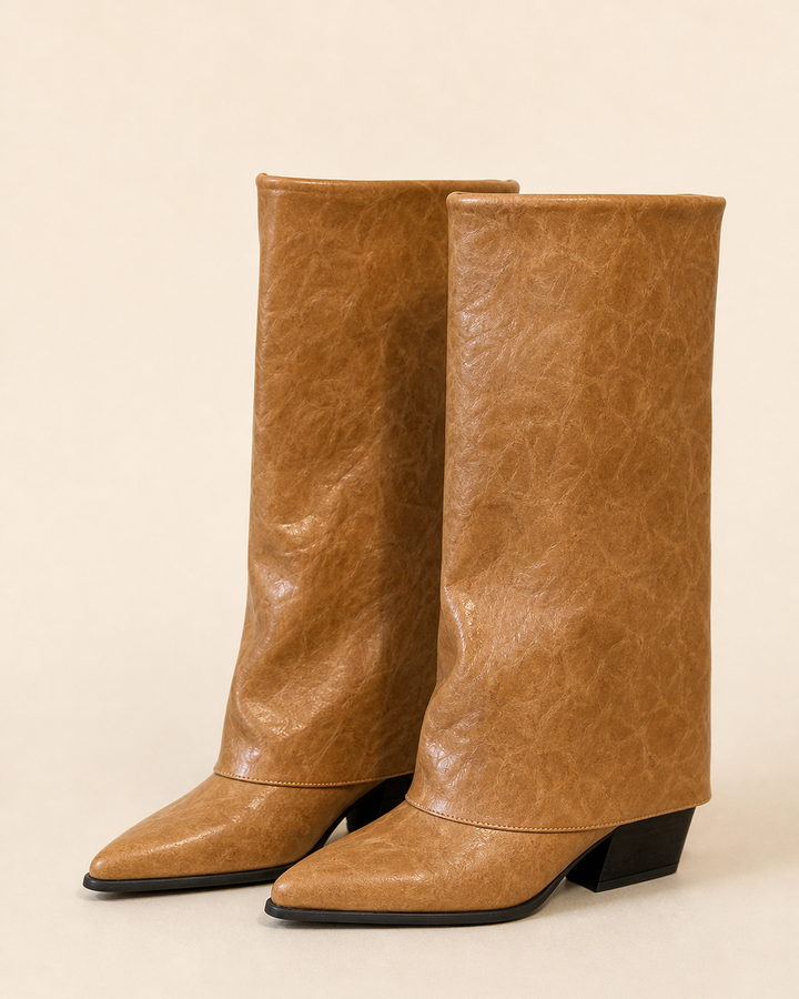 Tilda | Fold-over Cuff Block-heel Knee-high Boot in tan