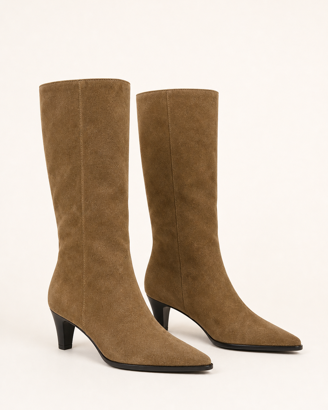 Prudence | Pointed-toe Slim-heel Knee-high Pull-on Boot in brown