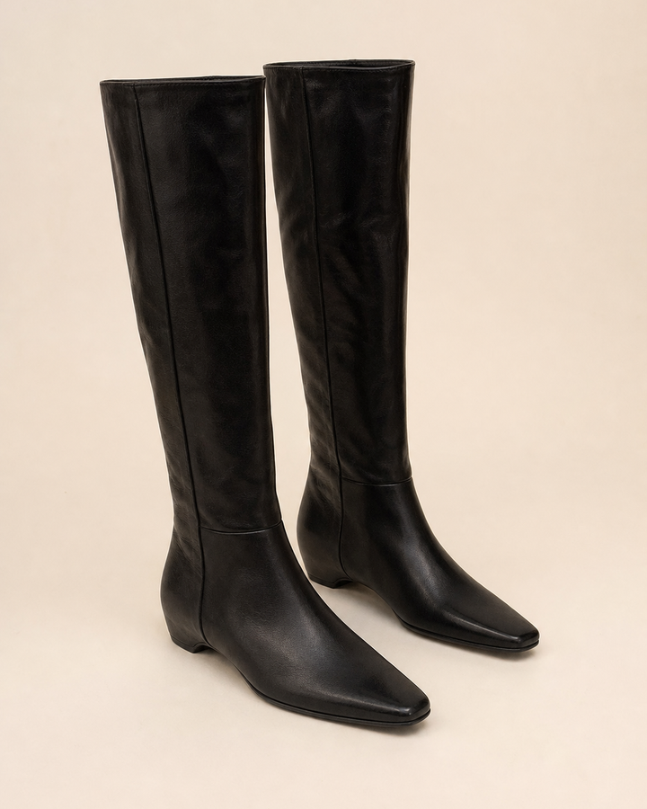 Inez | Hidden-wedge Over-the-knee Pull-on Boot in black
