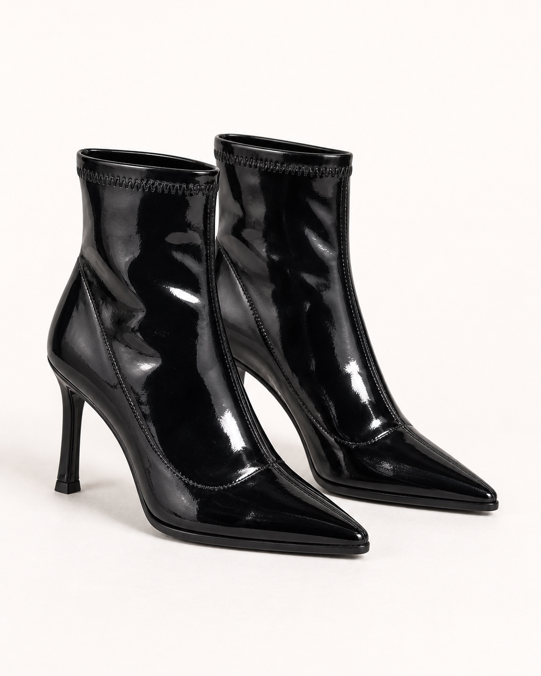 Phoebe | Patent-look Pointed-toe Stiletto Ankle Boot in black