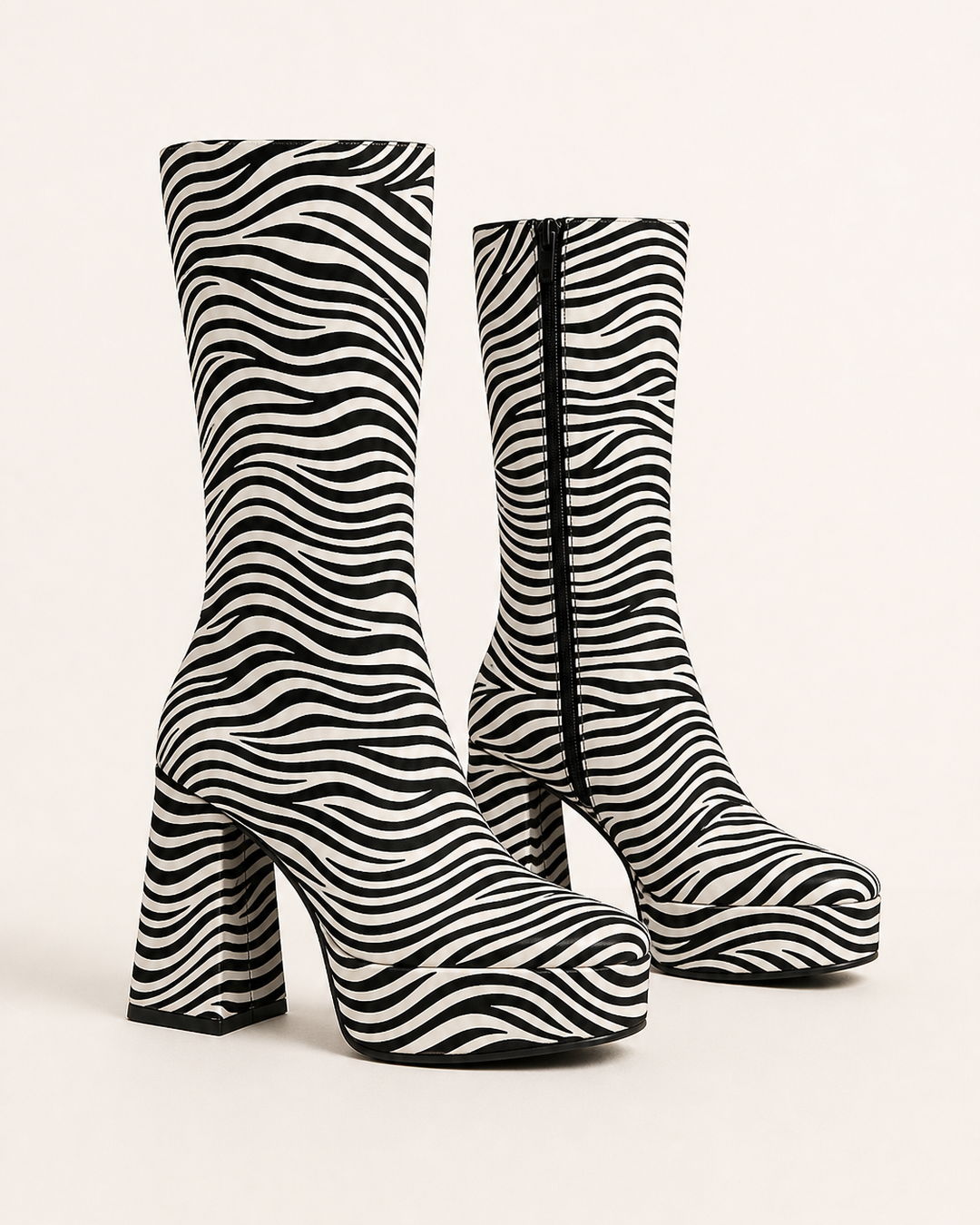 Jolie | High Block-heel Platform Knee Boot in Bold Prints in zebra print