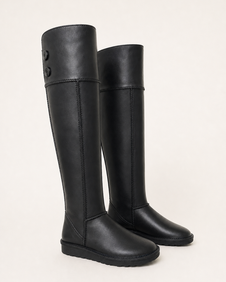 Honor | Shearling-lined Suede Over-the-knee Snow Boot in black gold