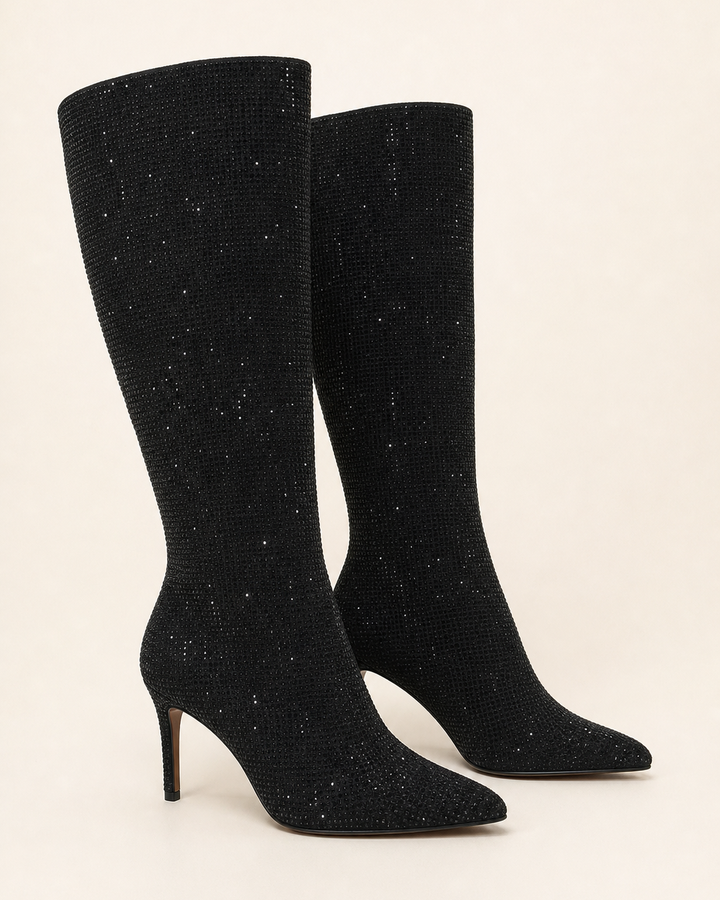 Gemma | Rhinestone Stiletto Knee-high Pull-on Boot in black