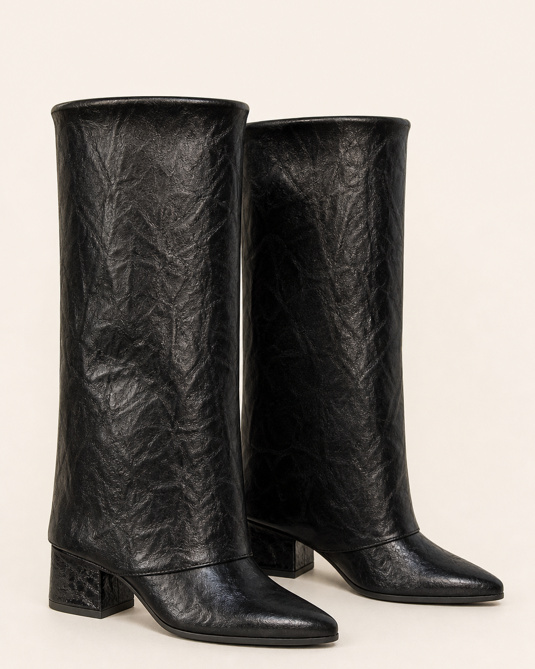 Tilda | Fold-over Cuff Block-heel Knee-high Boot in black