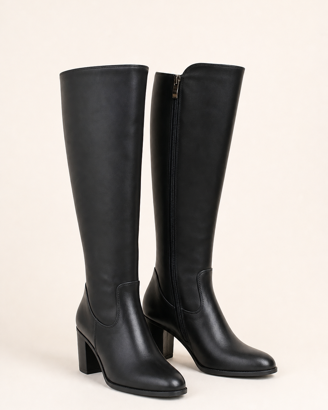 Juno | Block-heel Side-zip Knee-high Boot in black
