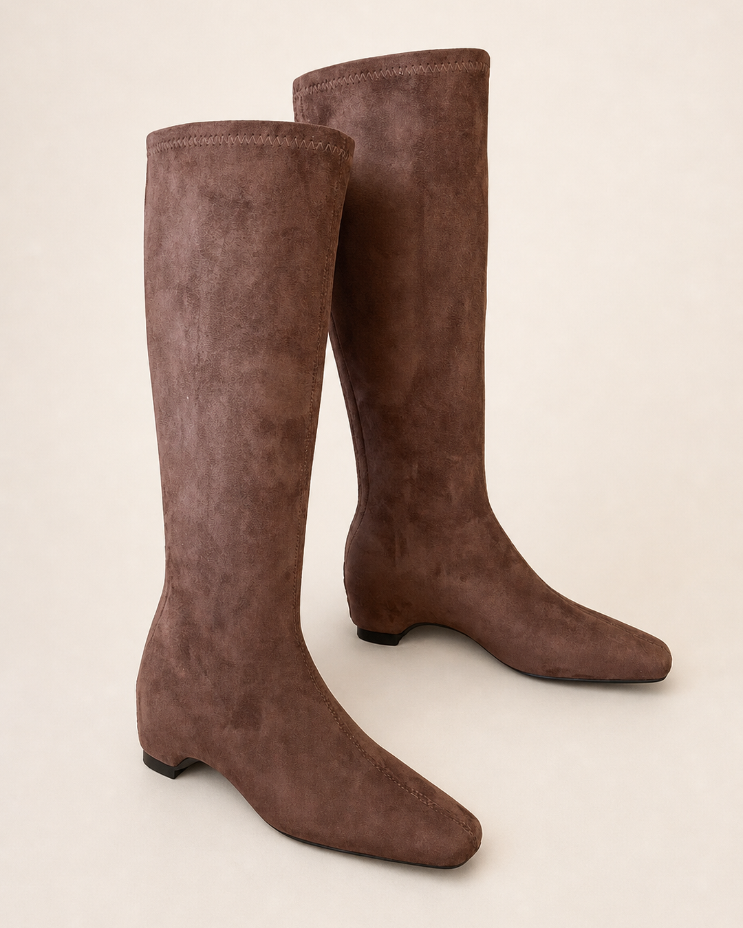 Edie | Stretch Suede Sock-fit Knee-high Boot in coffee brown