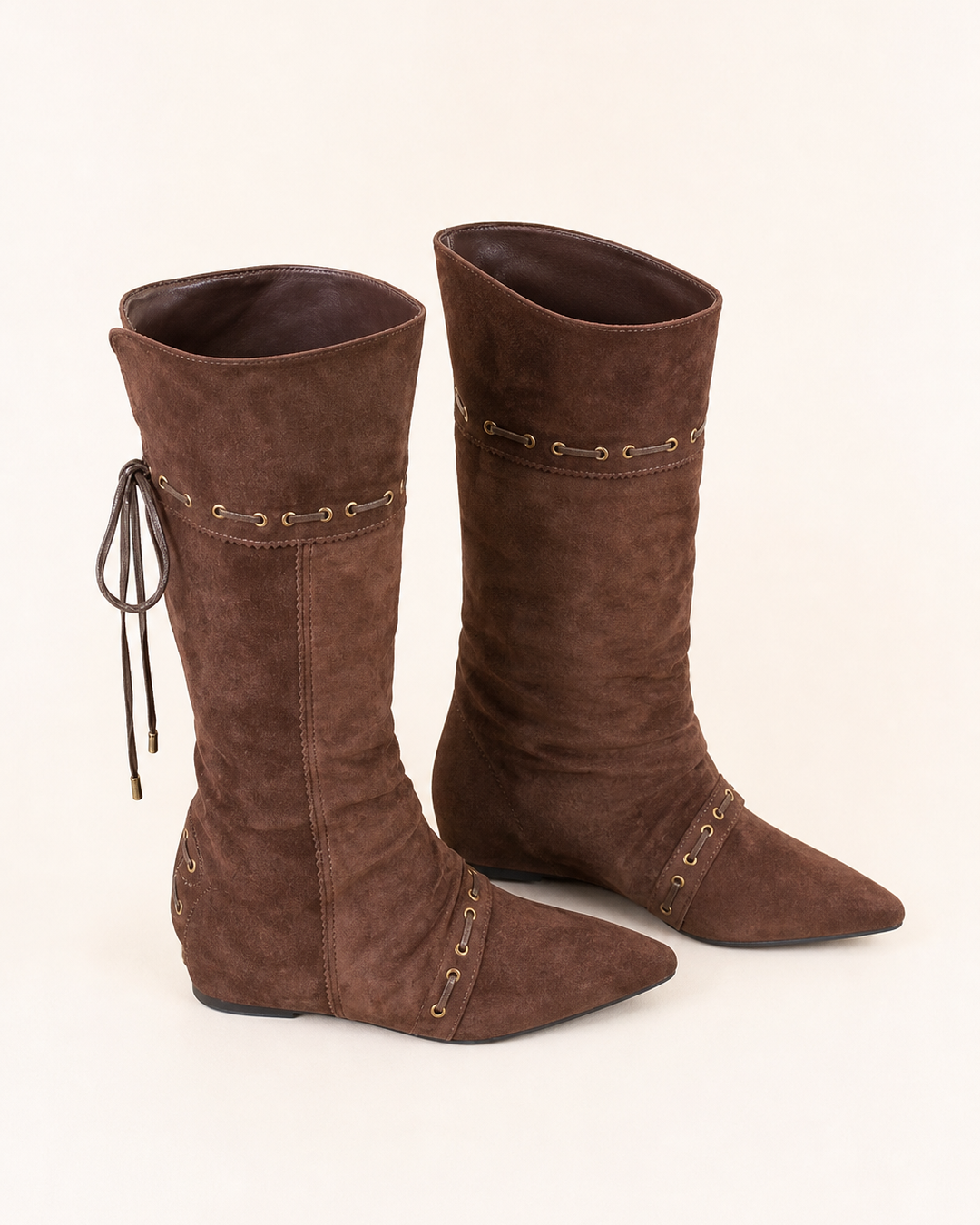 Effie | Slouchy Fold-over Pointed Mid-calf Boot in chocolate brown
