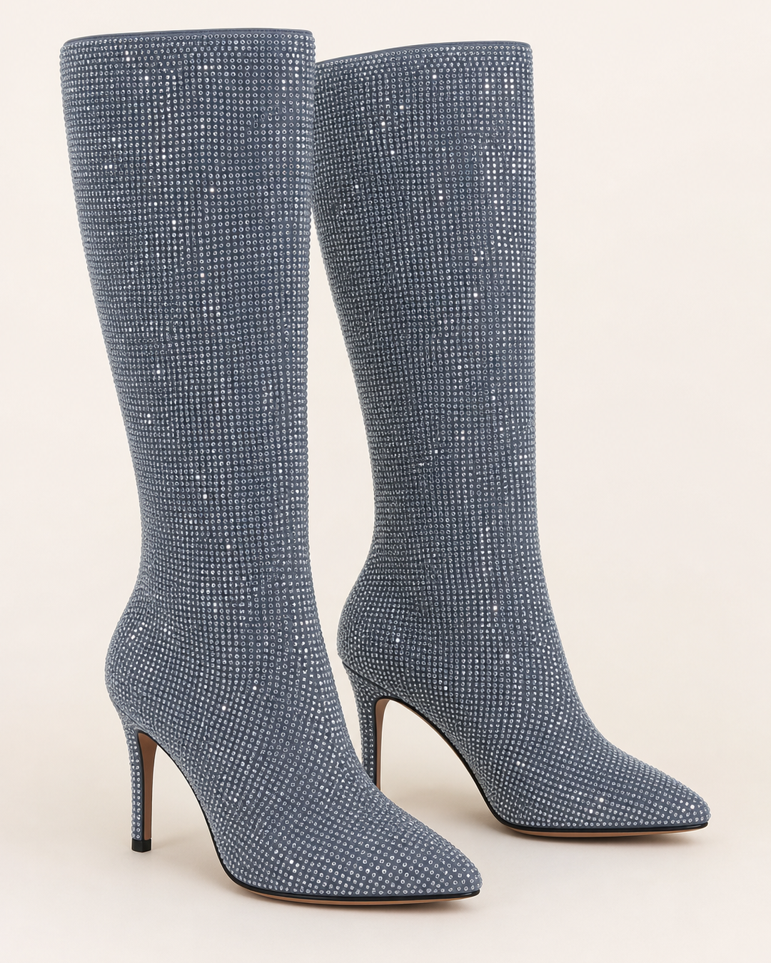 Gemma | Rhinestone Stiletto Knee-high Pull-on Boot in silver