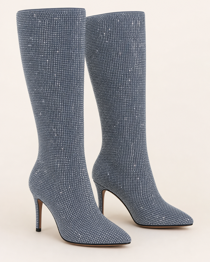 Gemma | Rhinestone Stiletto Knee-high Pull-on Boot in silver