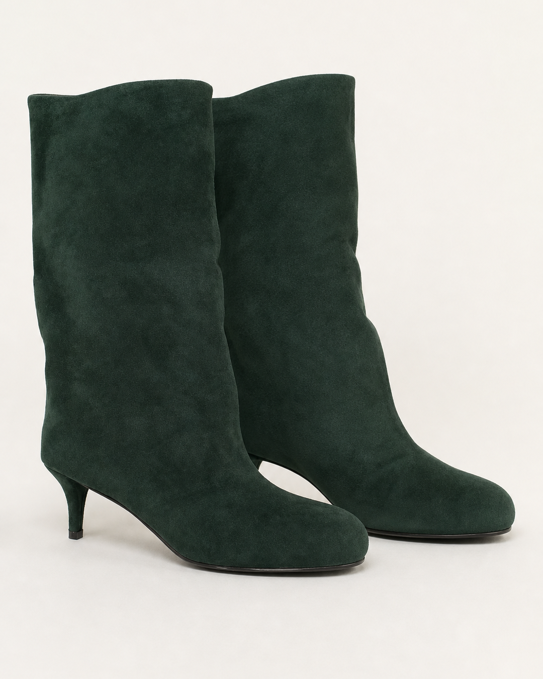 Frida | Suede Stiletto Knee-high Boot with Straight Shaft in army green