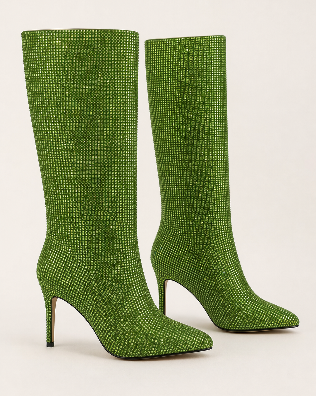 Gemma | Rhinestone Stiletto Knee-high Pull-on Boot in green