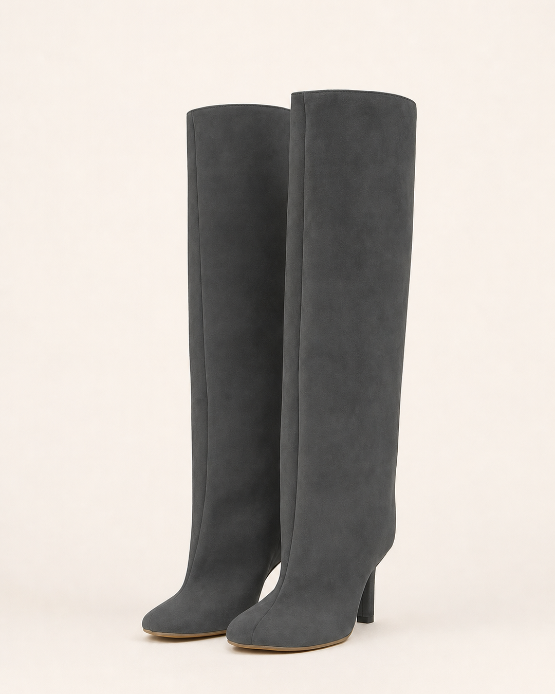 Frida | Suede Stiletto Knee-high Boot with Straight Shaft in khaki grey