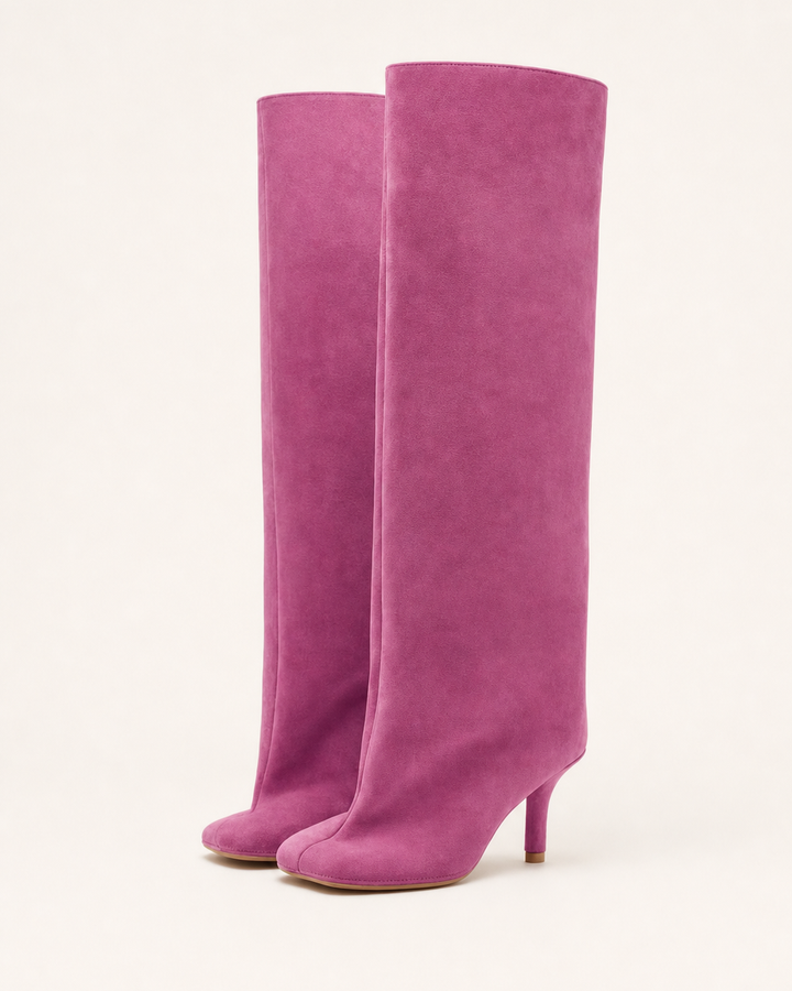 Frida | Suede Stiletto Knee-high Boot with Straight Shaft in magenta