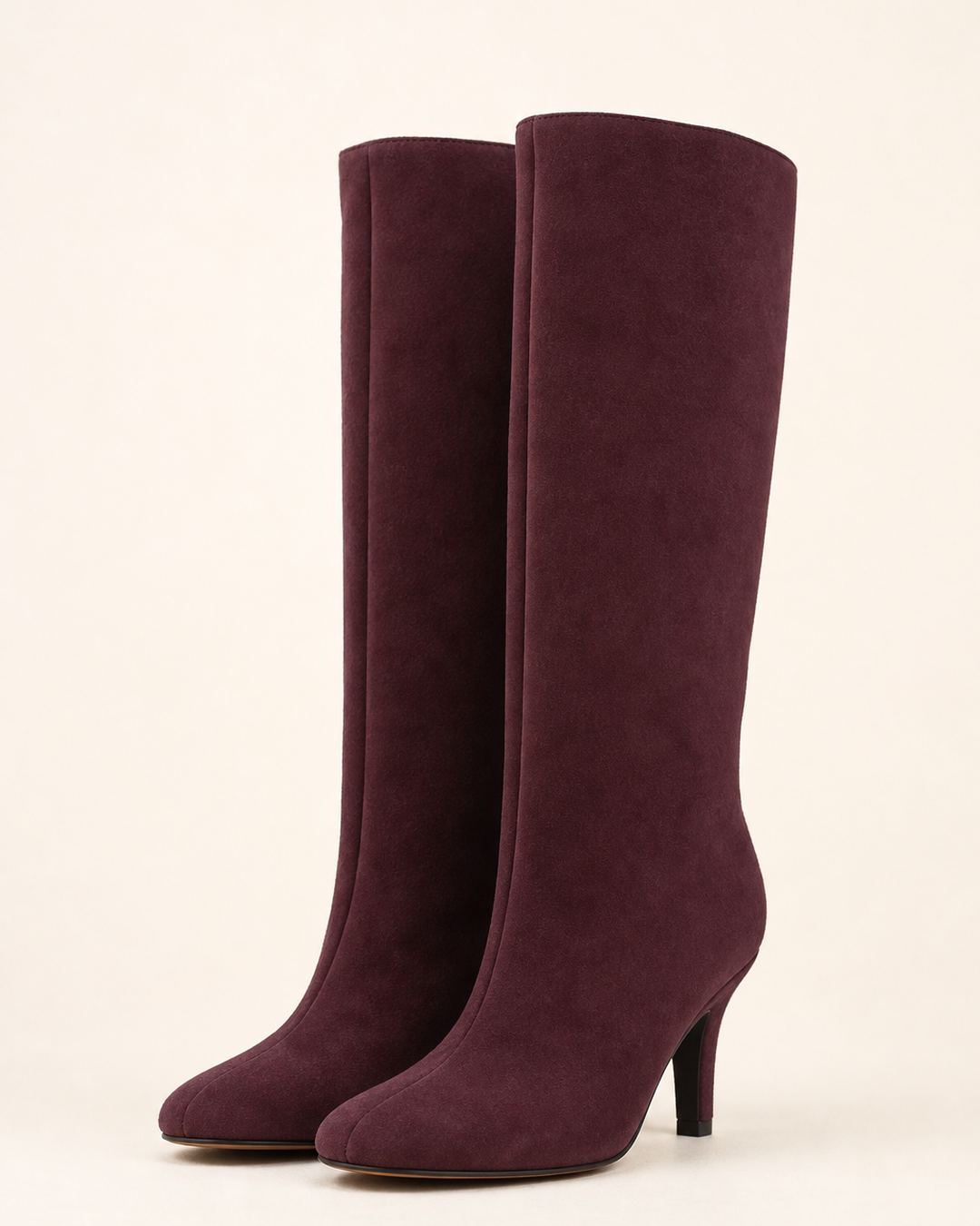 Frida | Suede Stiletto Knee-high Boot with Straight Shaft in wine