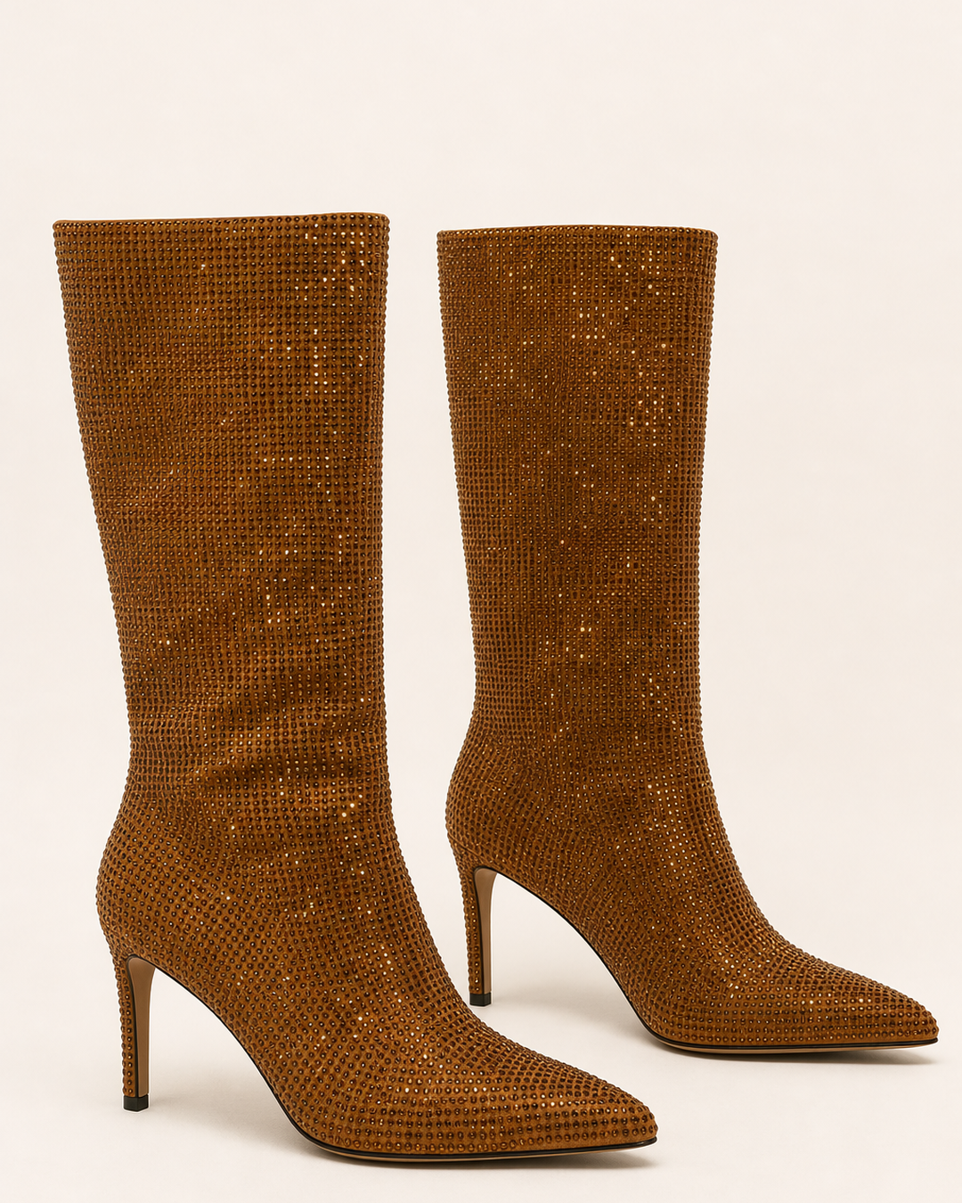 Gemma | Rhinestone Stiletto Knee-high Pull-on Boot in caramel brown