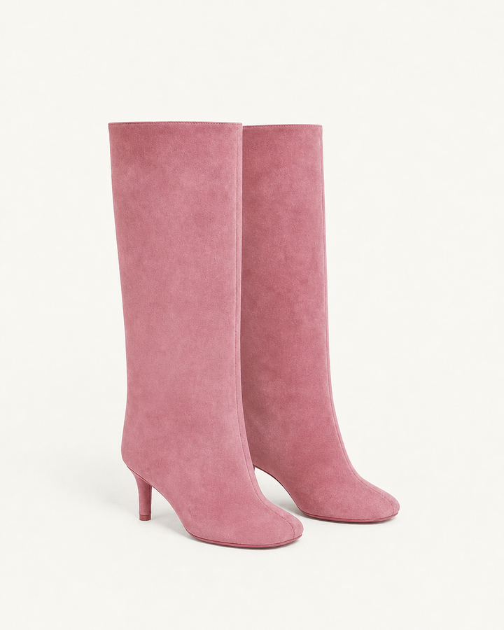 Frida | Suede Stiletto Knee-high Boot with Straight Shaft in pink