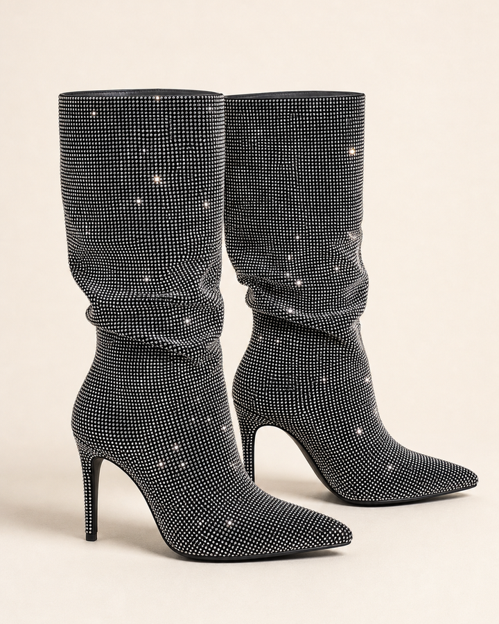 Gemma | Rhinestone Stiletto Knee-high Pull-on Boot in champagne