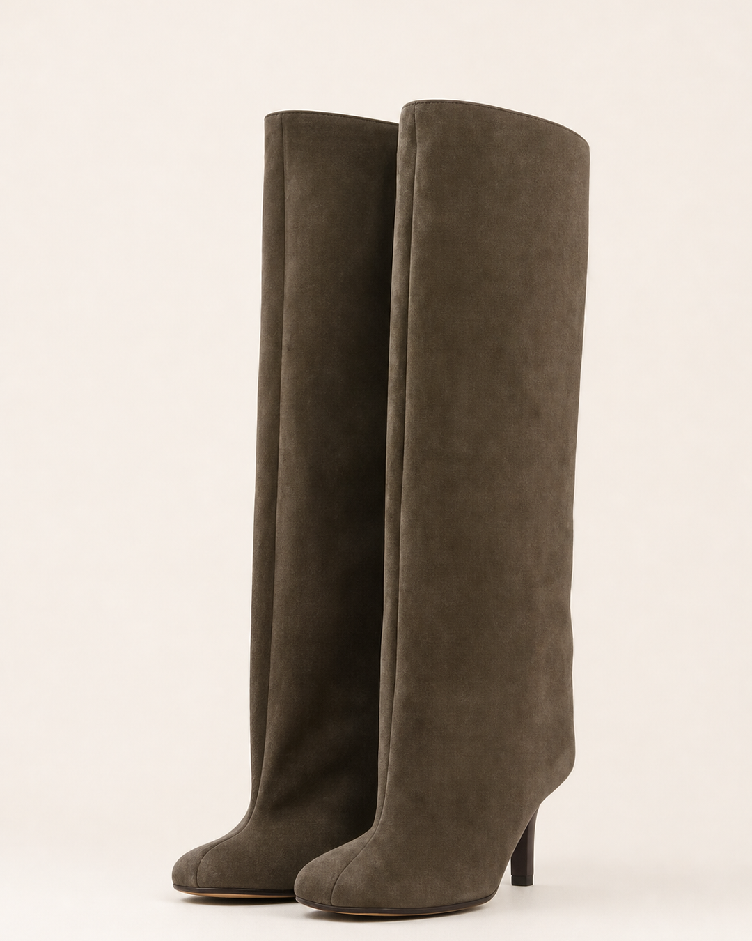 Frida | Suede Stiletto Knee-high Boot with Straight Shaft in olive