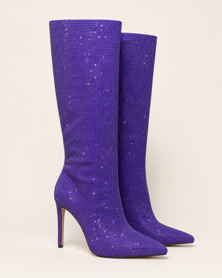 Gemma | Rhinestone Stiletto Knee-high Pull-on Boot in purple