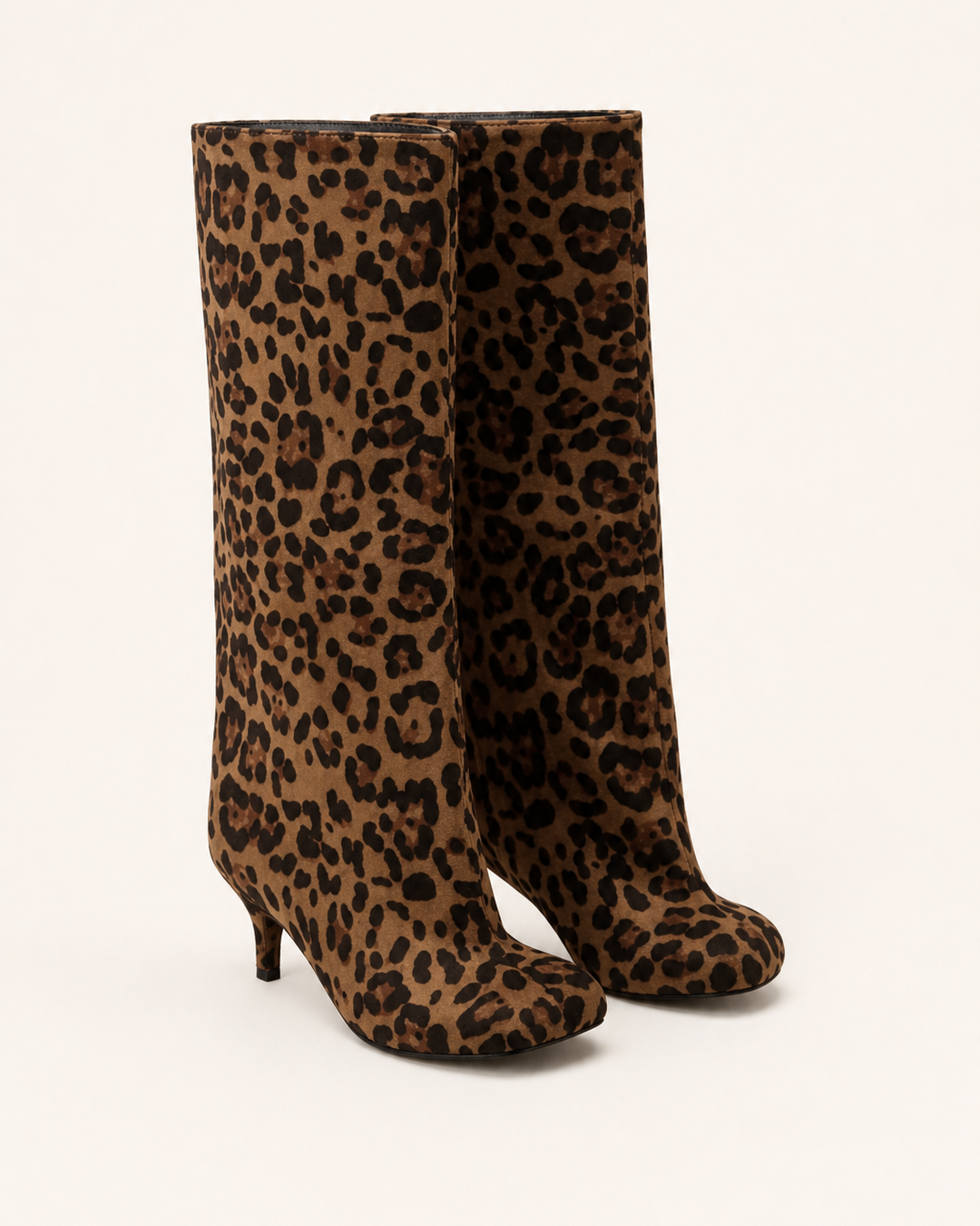 Frida | Suede Stiletto Knee-high Boot with Straight Shaft in leopard