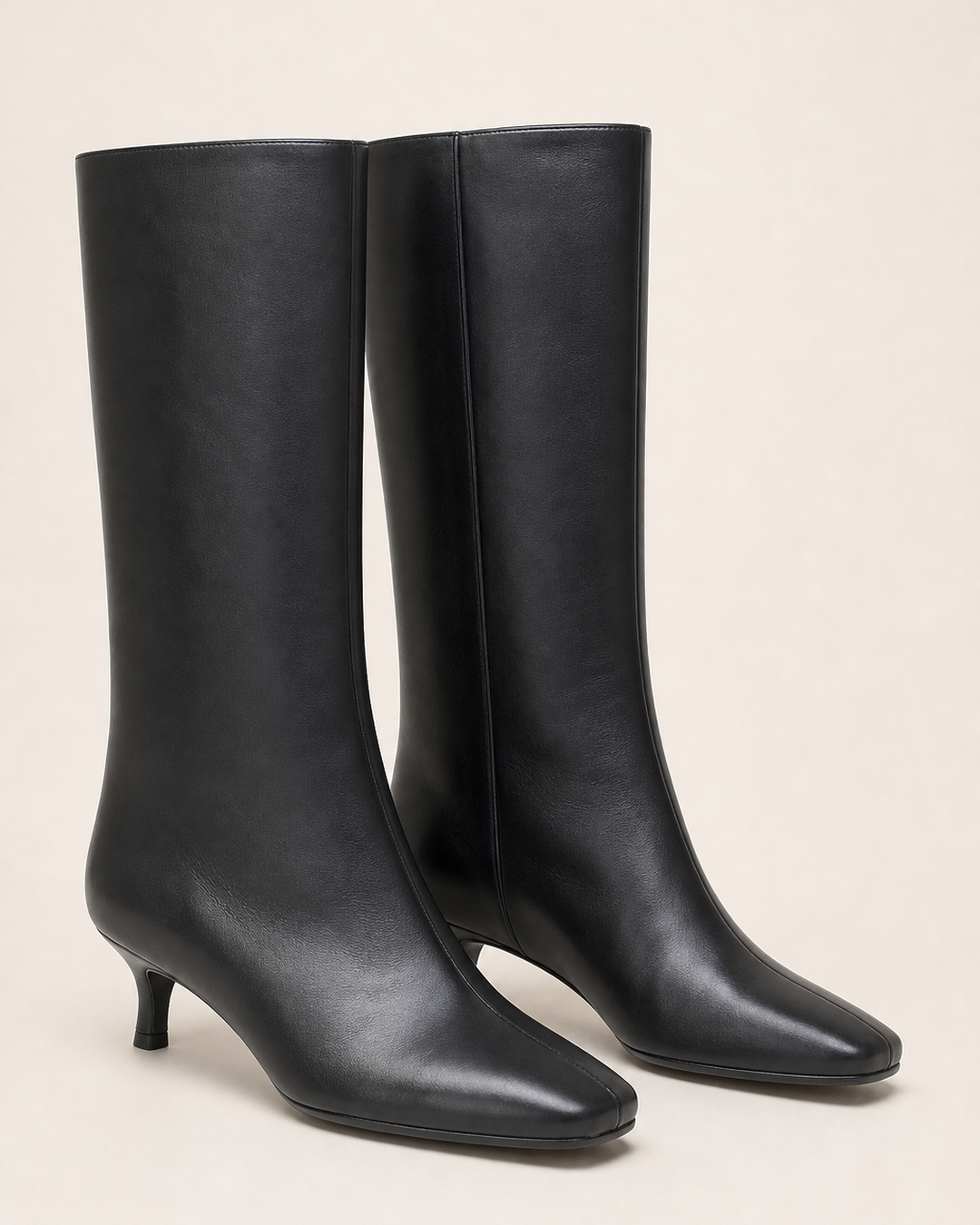 Frida | Suede Stiletto Knee-high Boot with Straight Shaft in black patent