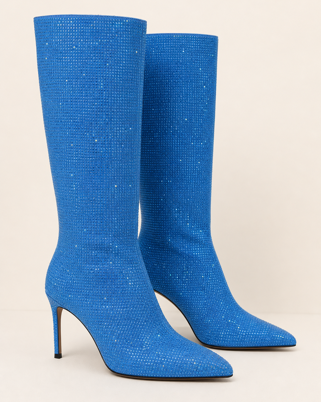 Gemma | Rhinestone Stiletto Knee-high Pull-on Boot in light blue