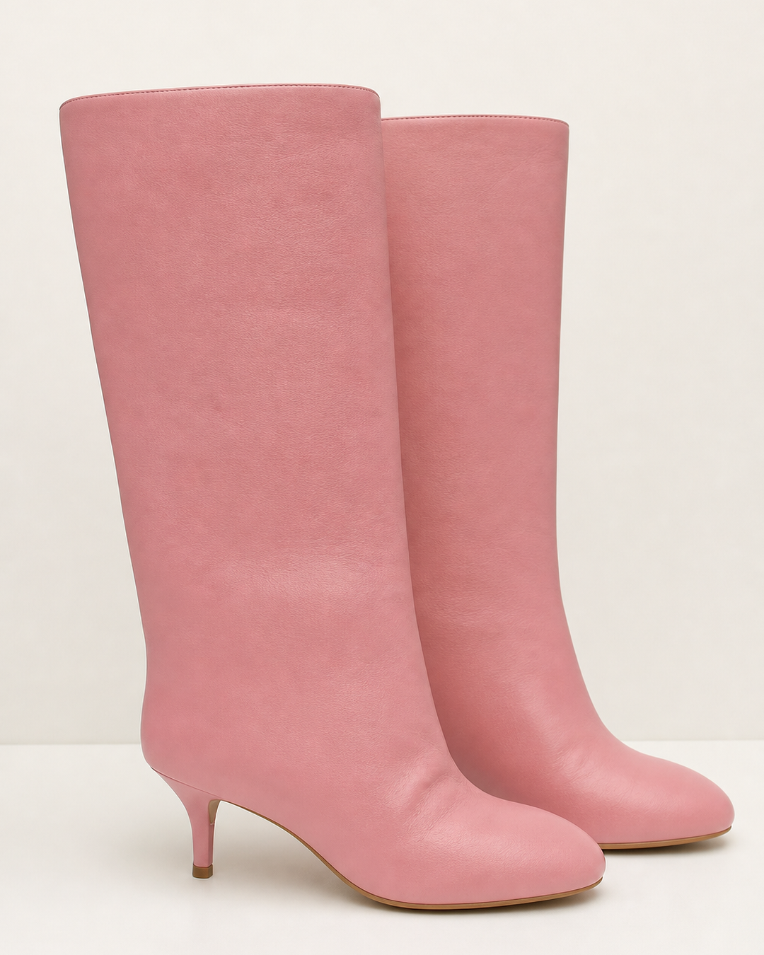 Frida | Suede Stiletto Knee-high Boot with Straight Shaft in pink patent
