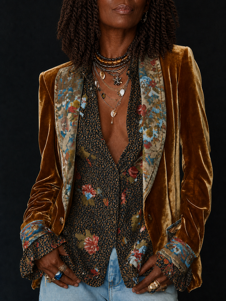 Lulama | Vintage Floral Print Patchwork Blazer