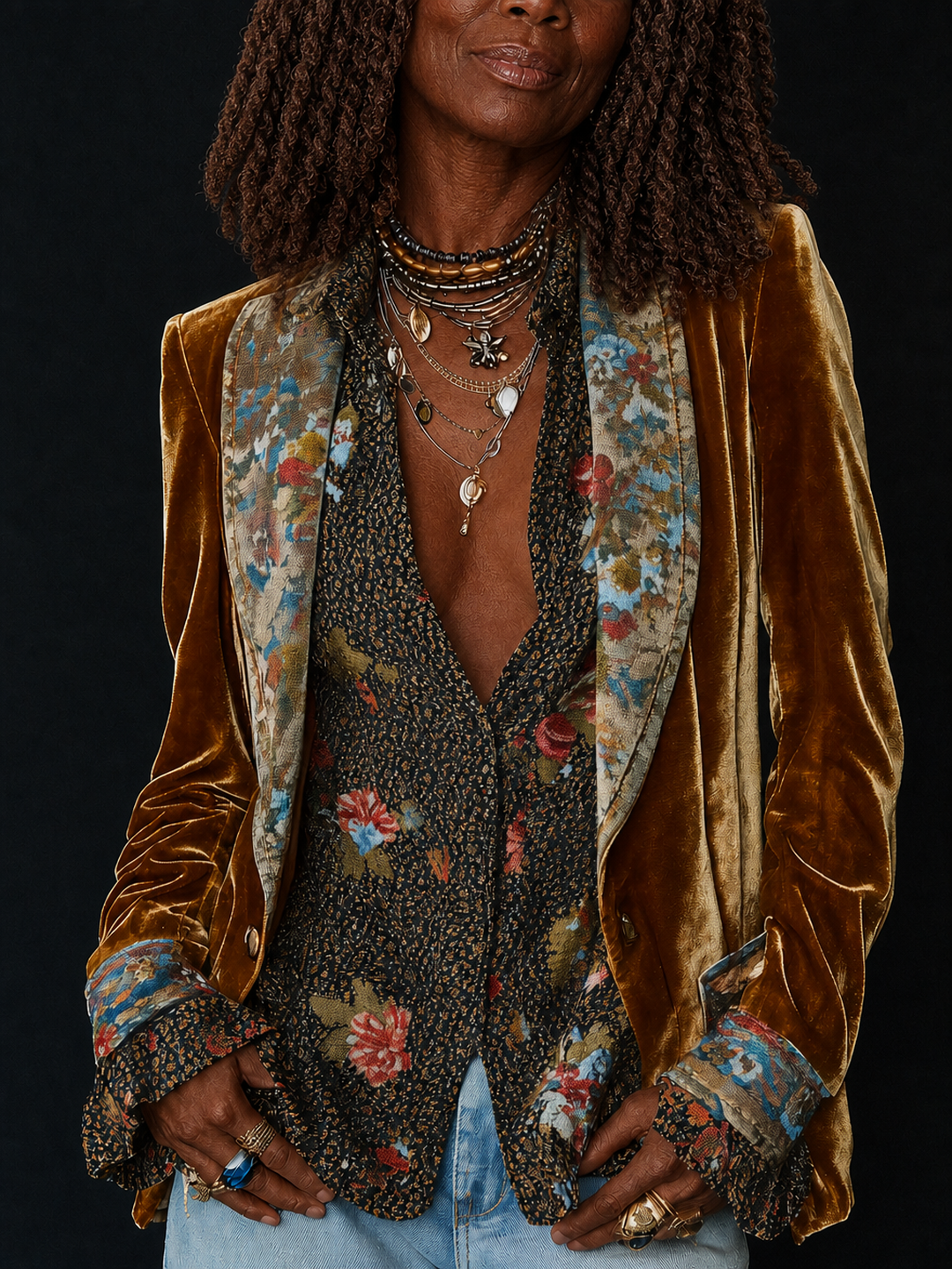 Lulama | Vintage Floral Print Patchwork Blazer