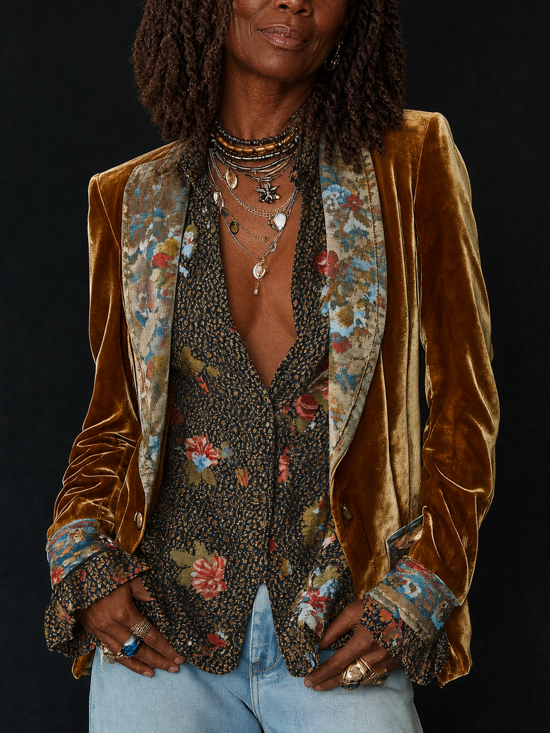 Lulama | Vintage Floral Print Patchwork Blazer