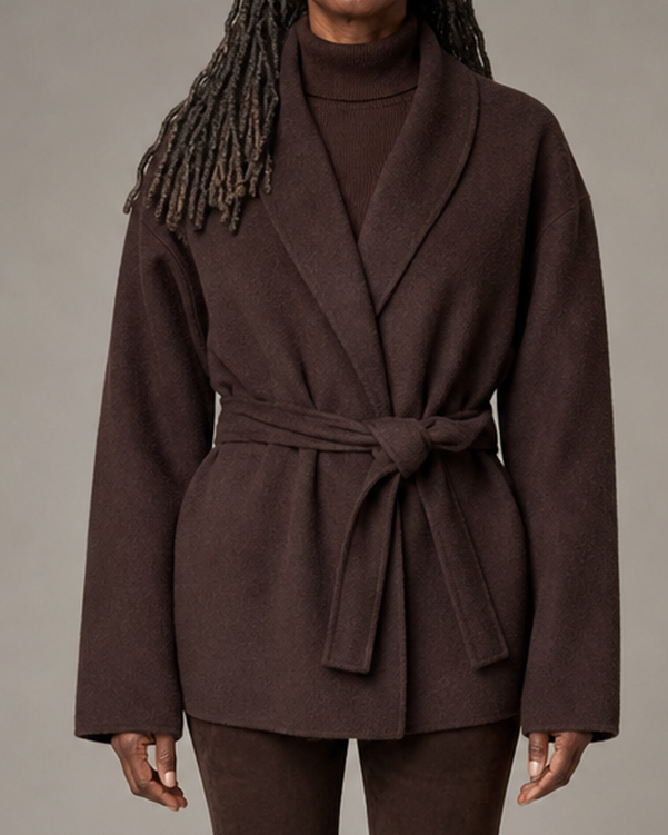 Women | Belted Longline Statement Coat in Brown