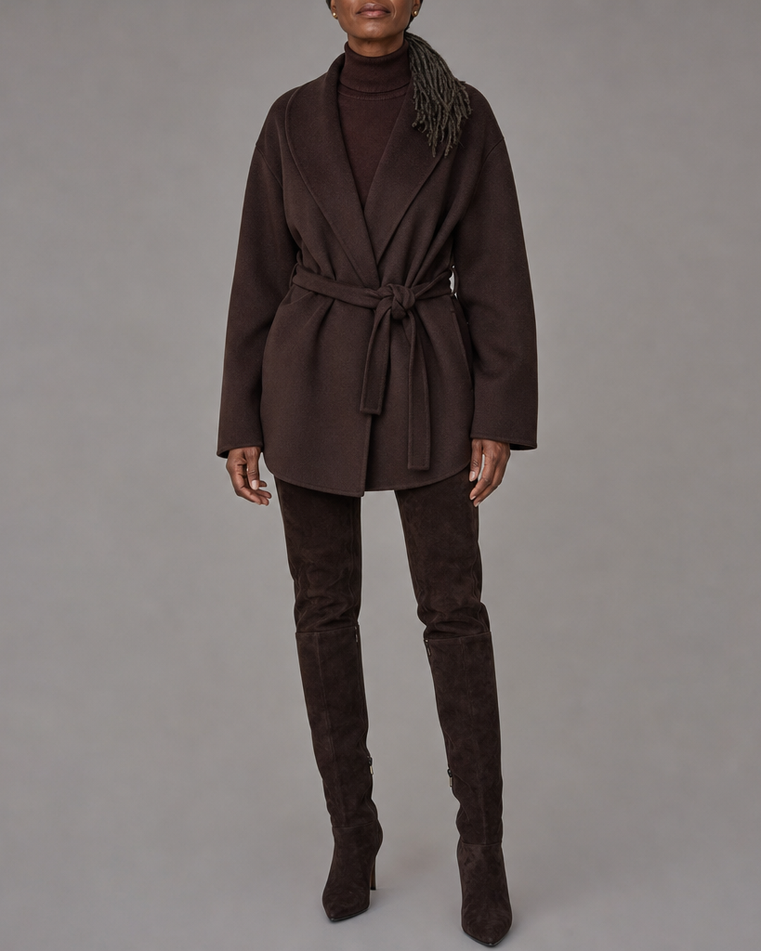 Women | Belted Longline Statement Coat in Brown